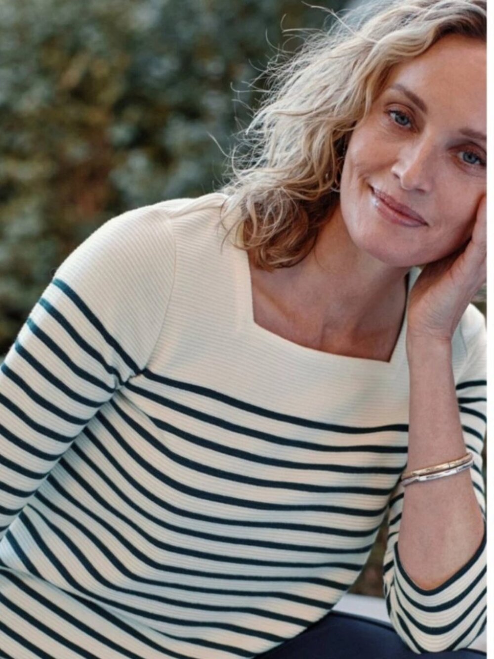 J. Jill Wearever navy and white striped square-neck top